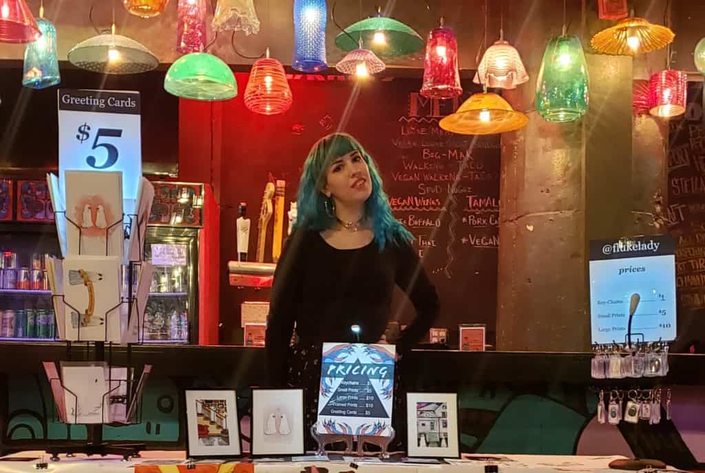 Flukelady vending her artwork at an event in Philadelphia.