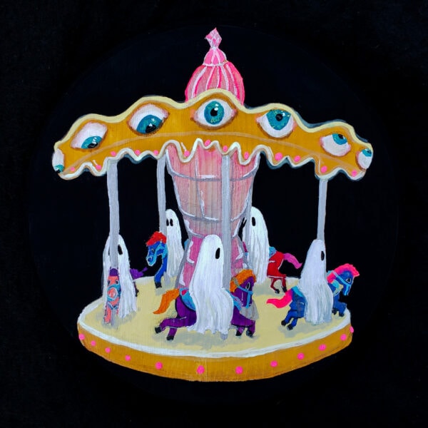 Merry Go Round Ghosts Glowing Wood Round [SOLD]