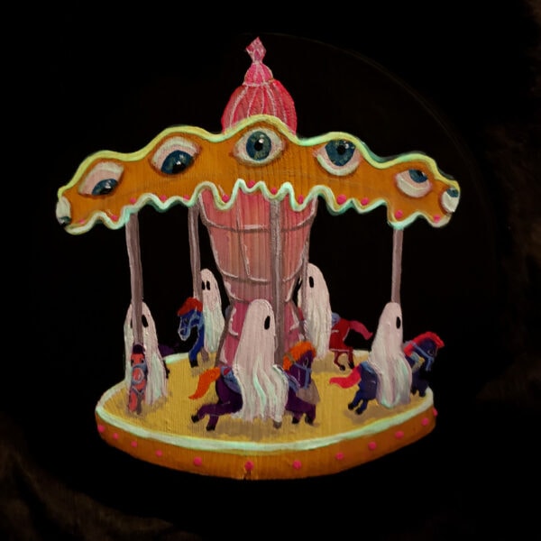 Merry Go Round Ghosts Glowing Wood Round [SOLD]