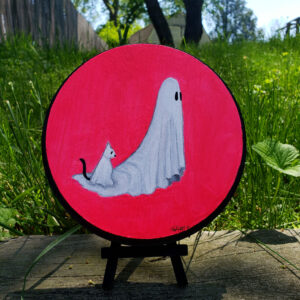 ghost ghost cat wood round