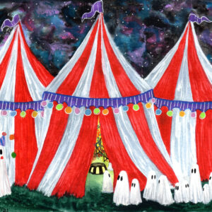 'Circus' is a watercolor painting depicting ghosts visiting a circus.