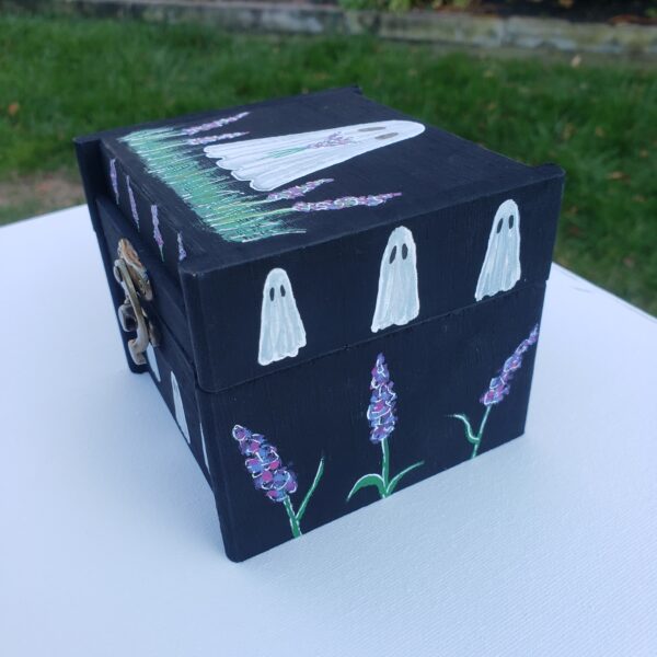 Lavender Ghost Wooden Trinket Box & Clay Ghost Statuette