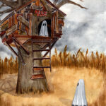 Treehouse Ghosts Art Print | Spooky Haunted Ghost Art