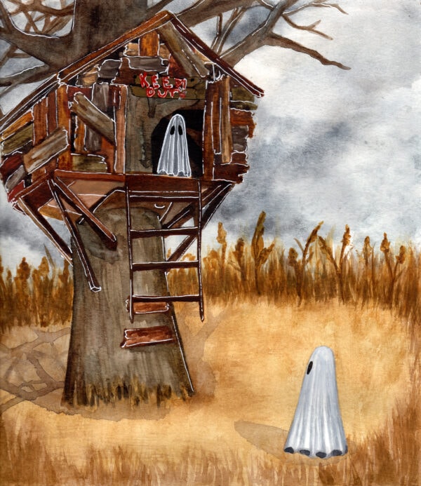 Treehouse Ghosts Art Print | Spooky Haunted Ghost Art