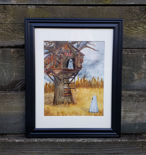 Treehouse Ghost Painting in a Frame