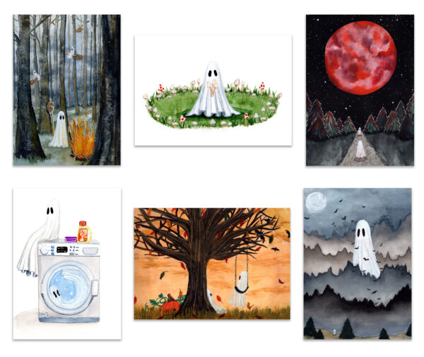 6 art prints from the Ghostober 2021 collection by Flukelady.