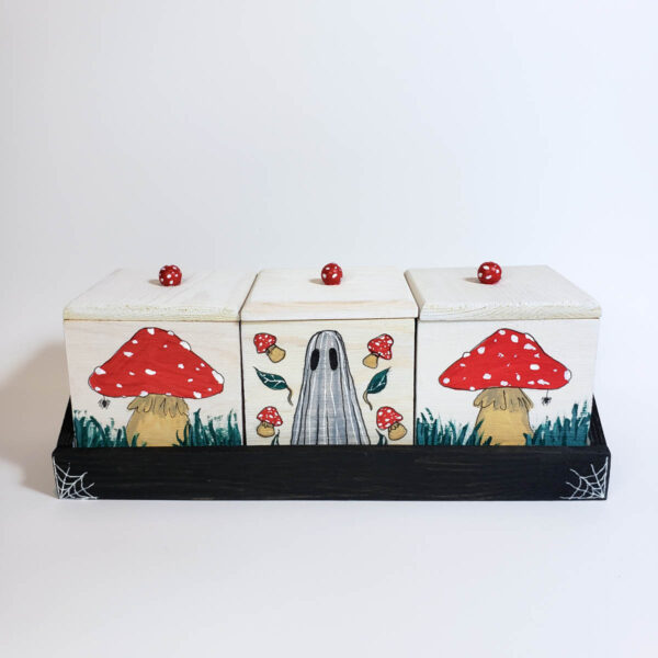 Mini Mushroom Ghost Boxes & Rack