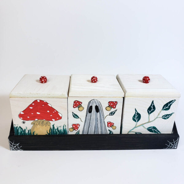 Mini Mushroom Ghost Boxes & Rack