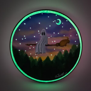 Ghost Witch - Glowing Wooden Plaque