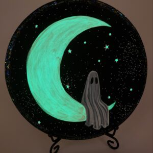 Ghost On The Moon - Glowing Wood Plaque