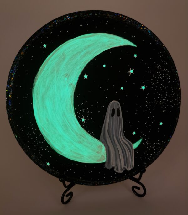 Ghost On The Moon - Glowing Wood Plaque