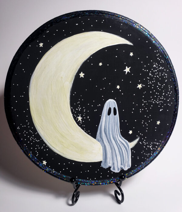 Ghost On The Moon - Glowing Wood Plaque