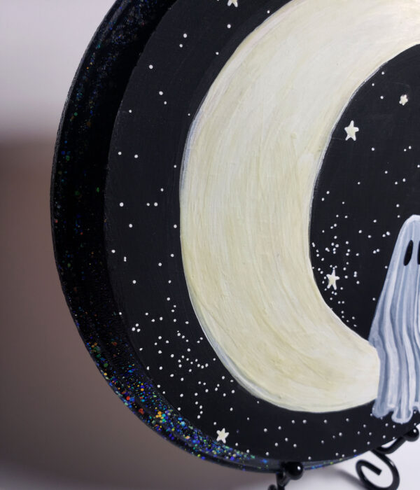 Ghost On The Moon - Glowing Wood Plaque