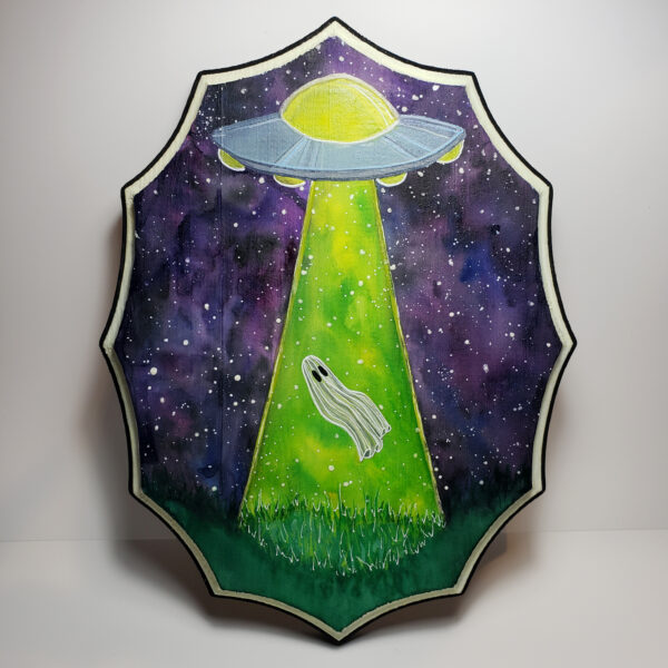 UFO Ghost - Glowing Painting on Wood