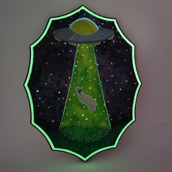 UFO Ghost - Glowing Painting on Wood