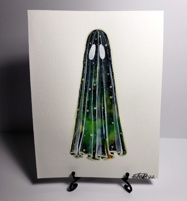 Green Galaxy Ghost - Framed Glow in the Dark Painting