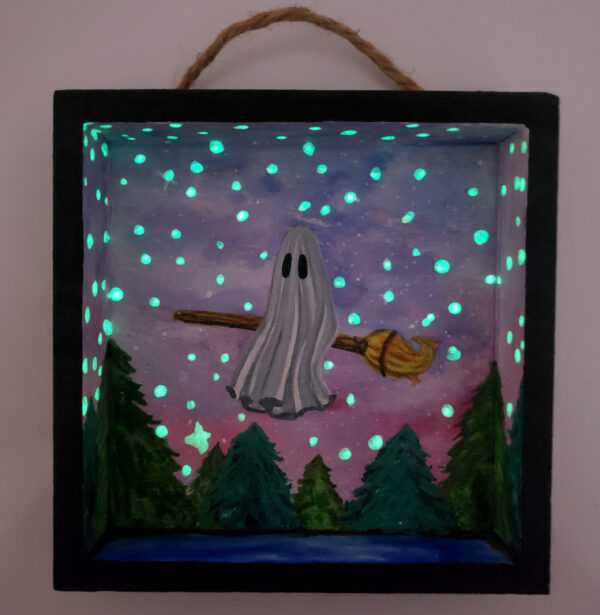 Glowing Ghost Witch- Original Painting on Wood