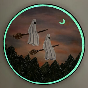 Flying Ghosts - Glowing Wooden Plaque