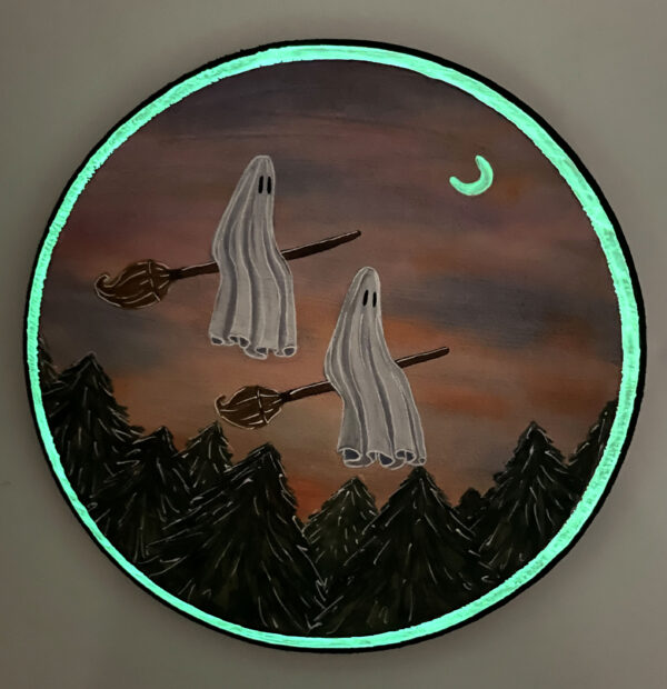 Flying Ghosts - Glowing Wooden Plaque