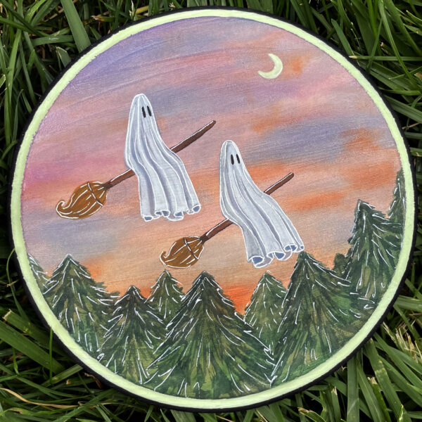 Flying Ghosts - Glowing Wooden Plaque