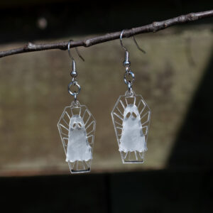 Coffin Ghost Earrings w/ Illuminated Display Stand