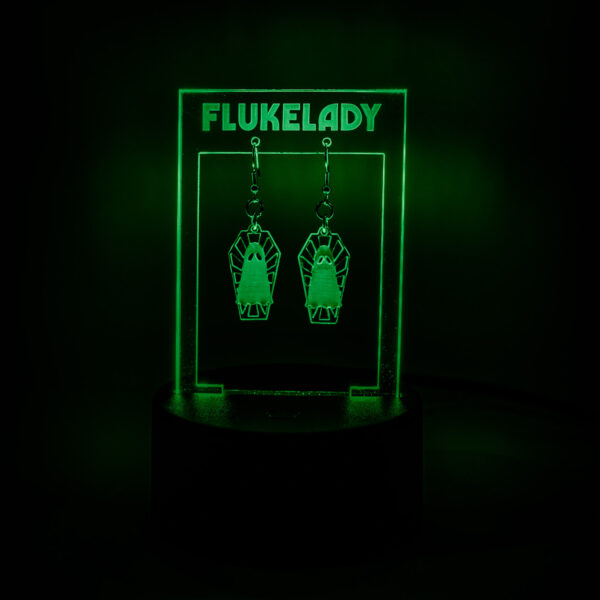 Coffin Ghost Earrings w/ Illuminated Display Stand