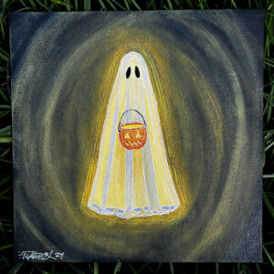 Glowing Pumpkin Bucket Ghost on Canvas