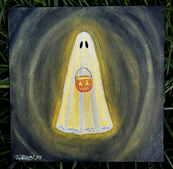 Glowing Pumpkin Bucket Ghost on Canvas