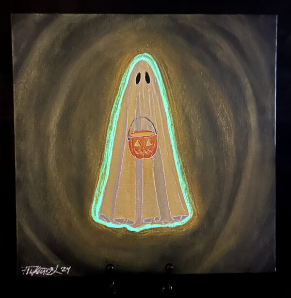 Glowing Pumpkin Bucket Ghost on Canvas