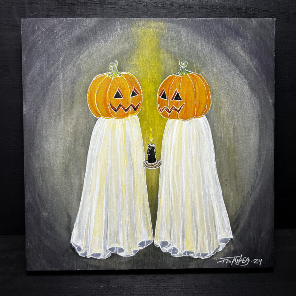 Pumpkin Head Ghosts - Original Painting on Wood Panel