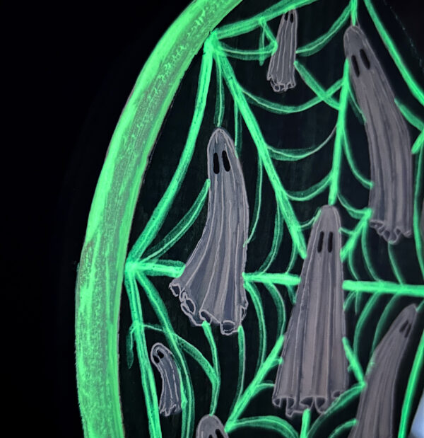 Spiderweb Ghosts - Glowing Wood Plaque