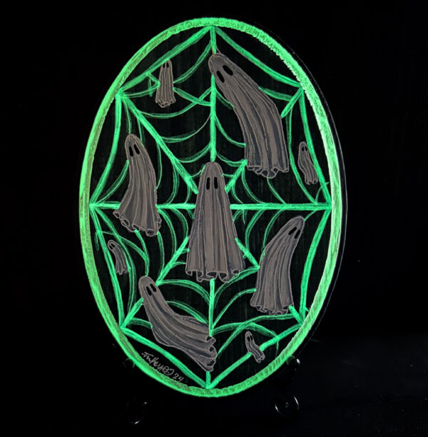 Spiderweb Ghosts - Glowing Wood Plaque